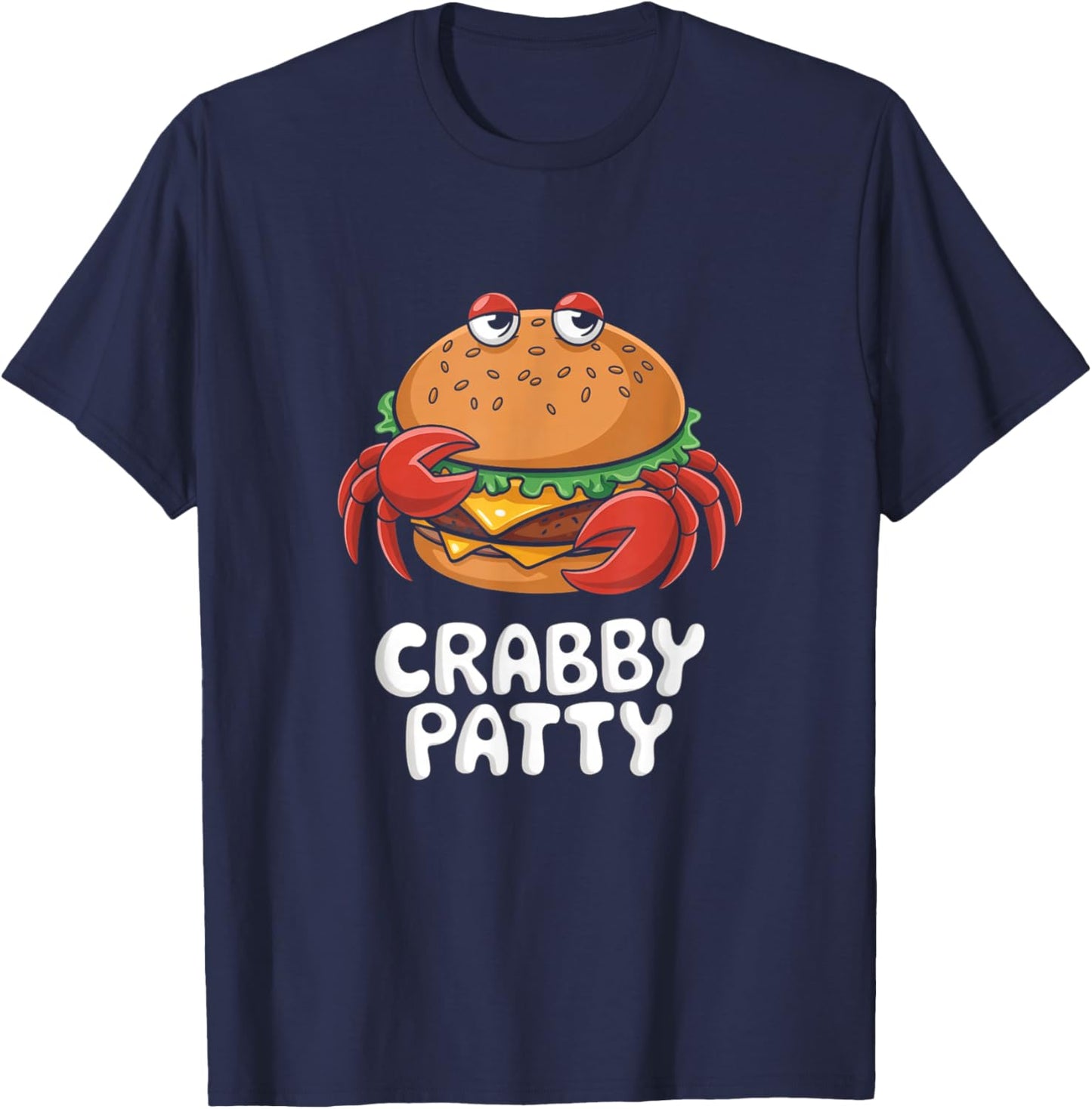Funny Cartoon Crabby Patty Pun Design T-Shirt - T-Shirt | Navy