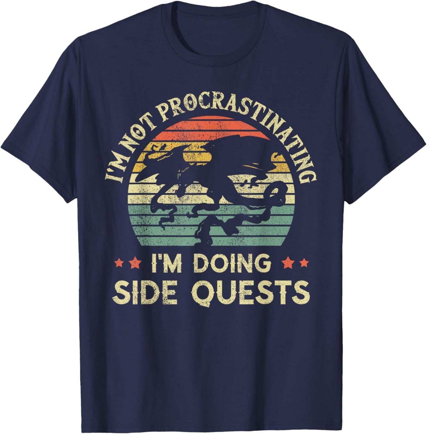 I'm Not Procrastinating I'm Doing Side Quests Retro Vintage T-Shirt - T-Shirt | Navy
