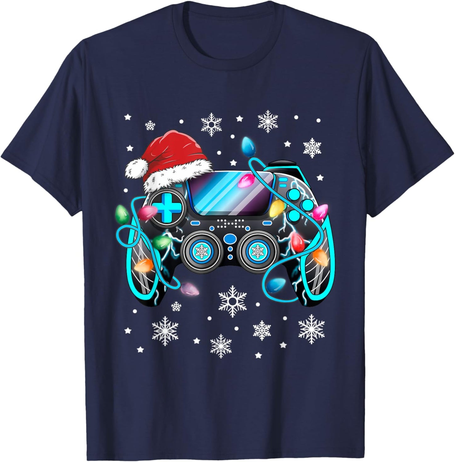 Video Game Controller Christmas Santa Hat Gamer Boys T-Shirt - T-Shirt | Navy