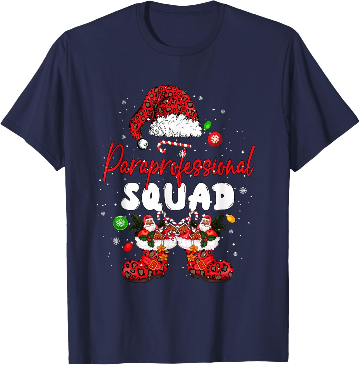 Paraprofessional Squad Leopard Santa Christmas Job Team T-Shirt - T-Shirt | Navy