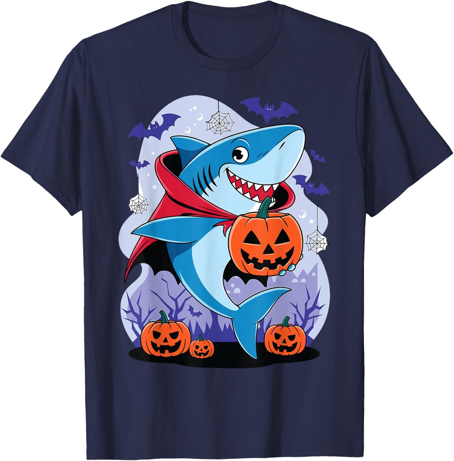 Shark Halloween Shark Pumpkin Shark Costume Halloween Funny T-Shirt - T-Shirt | Navy