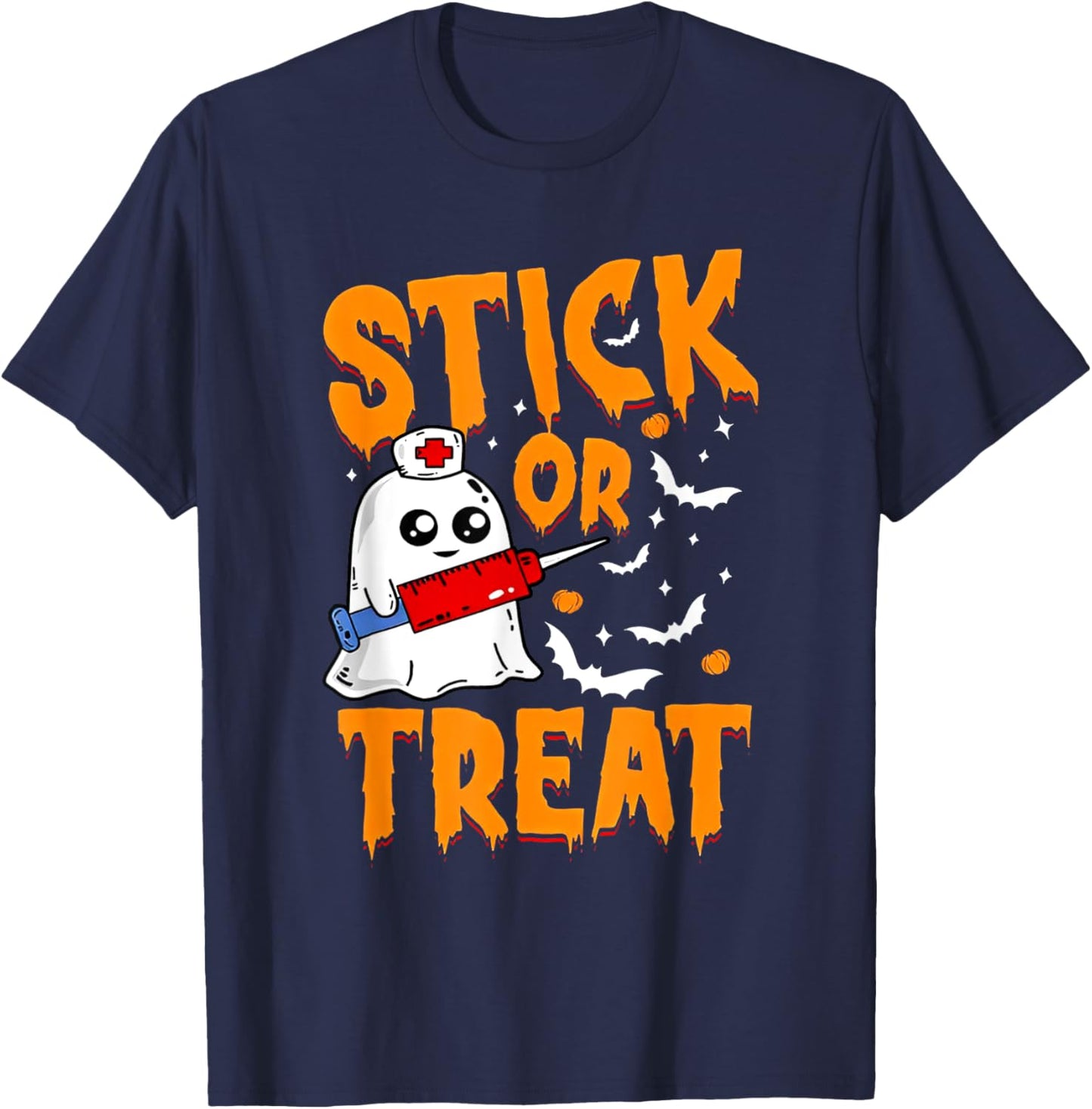 Stick or Treat Nurse Funny Halloween T-Shirt - T-Shirt | Navy