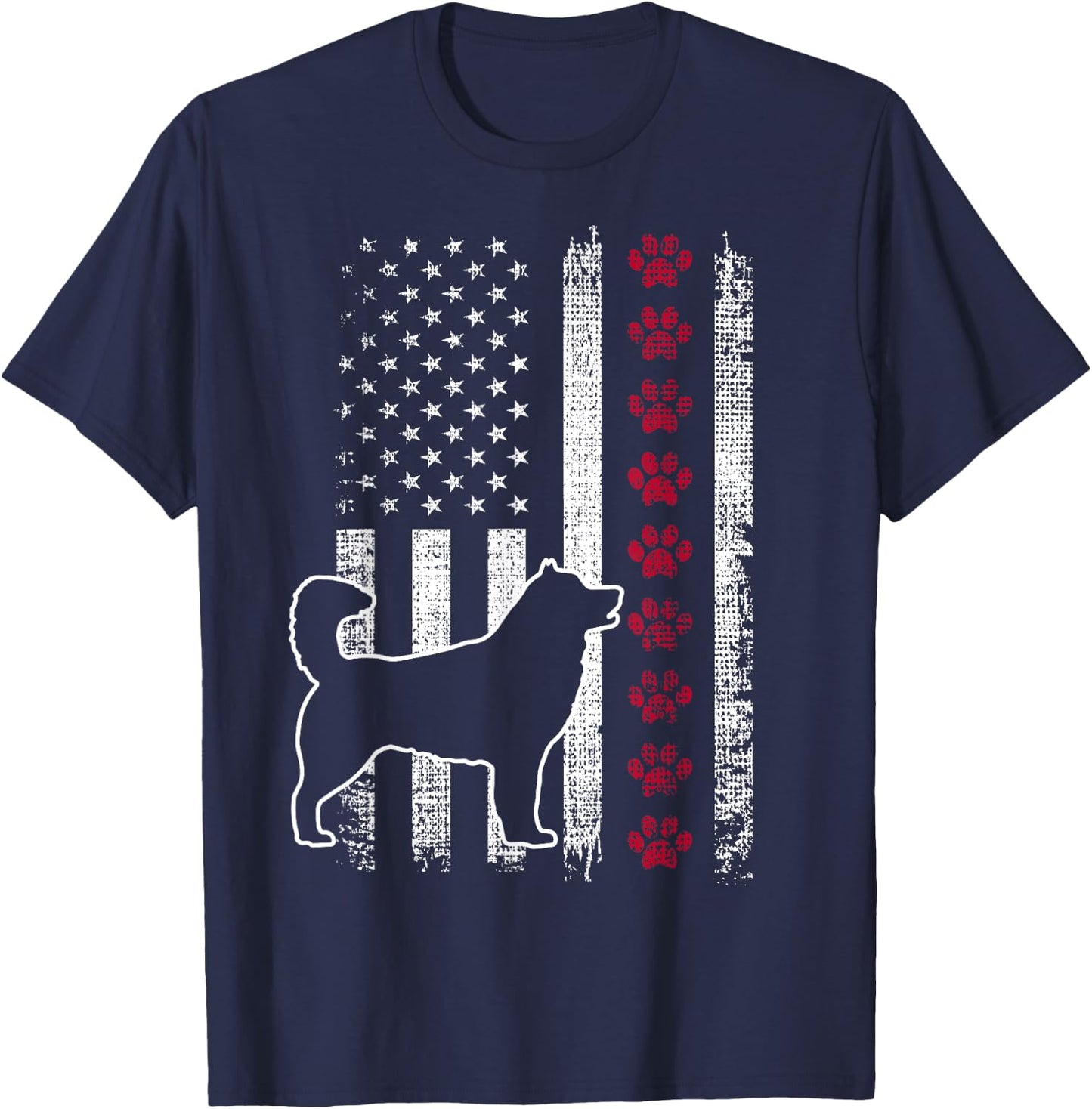 Vintage Retro USA Patriotic American Flag Alaskan Malamute Women Girls Kids Men T-Shirt - T-Shirt | Navy