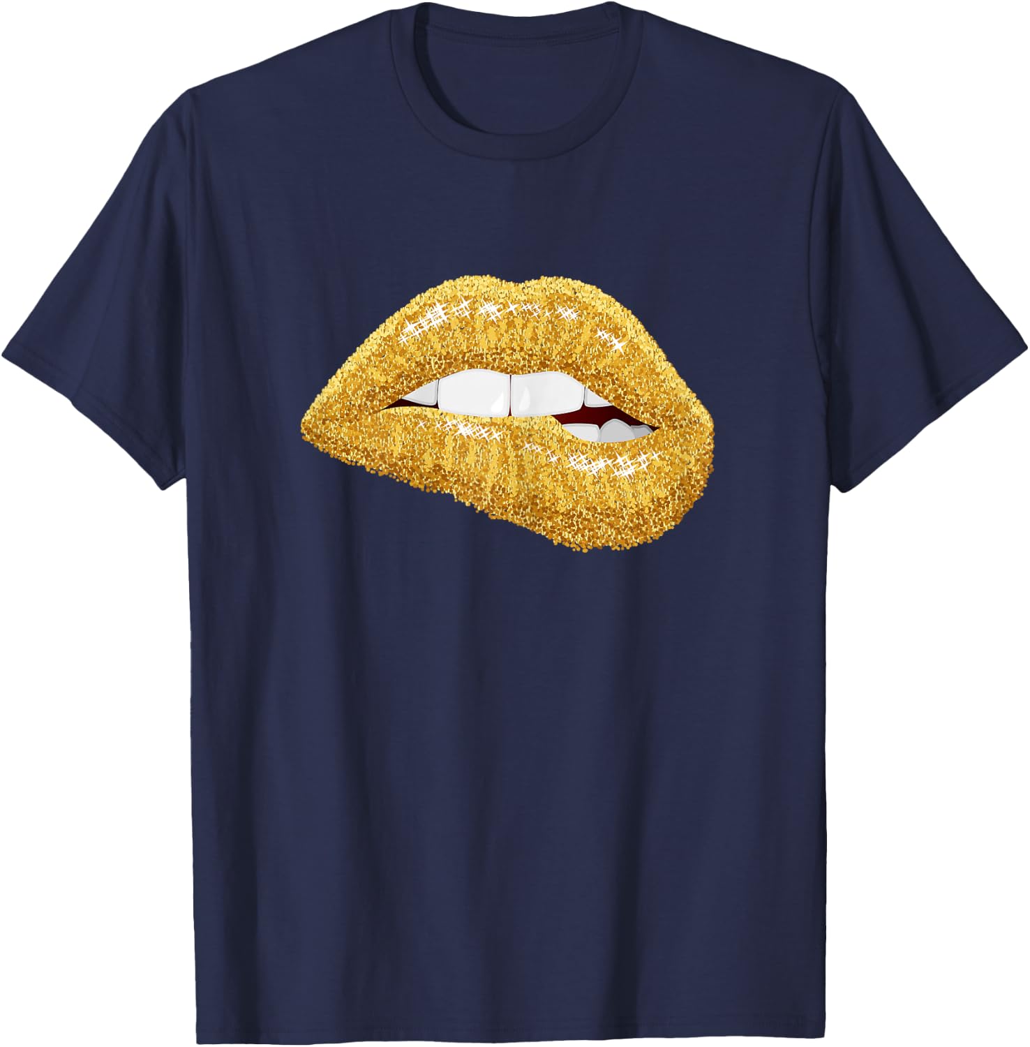 Gold Lips Biting Lipstick Makeup T-Shirt - T-Shirt | Navy