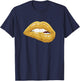 Gold Lips Biting Lipstick Makeup T-Shirt - T-Shirt | Navy