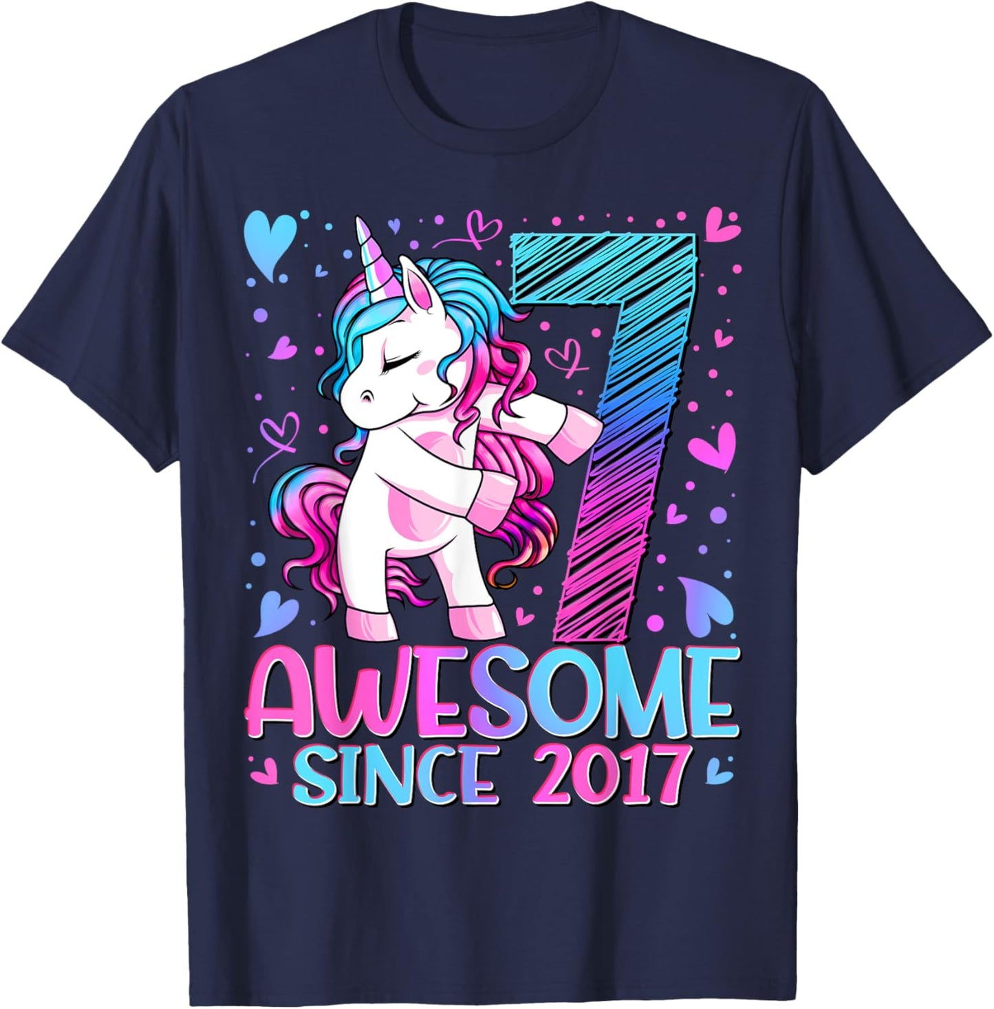 7 Years Old Flossing Unicorn Gifts 7th Birthday Girl Party T-Shirt - T-Shirt | Navy