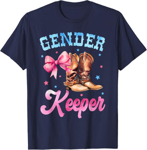 Boots or Bows Gender Reveal Decorations Keeper of the Gender T-Shirt - T-Shirt | Navy