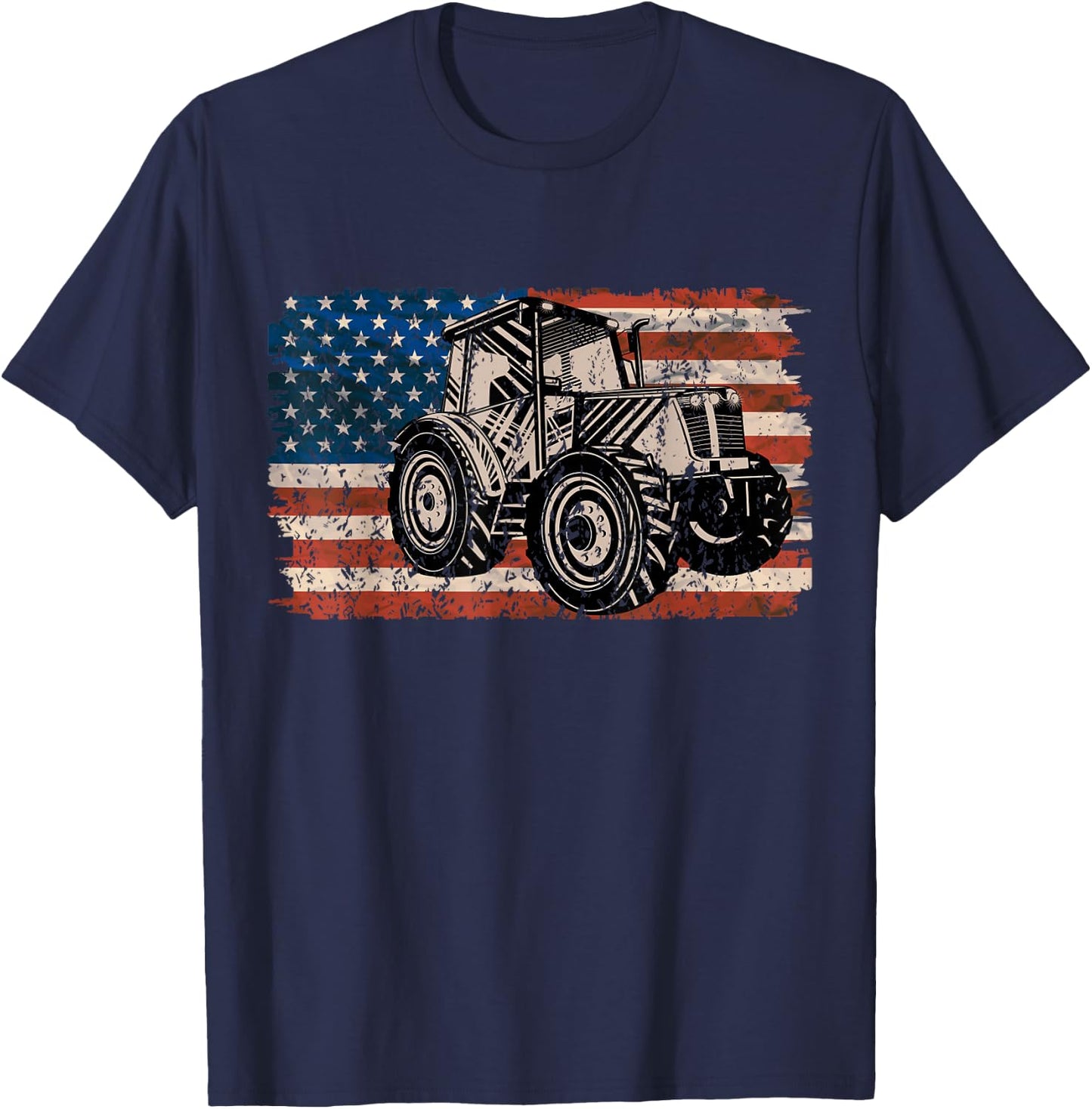 Farmer Farm Tractor American Flag Patriotic Farming T-Shirt - T-Shirt | Navy