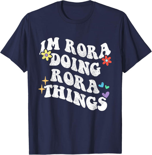 Retro Groovy Im Rora Doing Rora Things Funny Mother's Day T-Shirt - T-Shirt | Navy