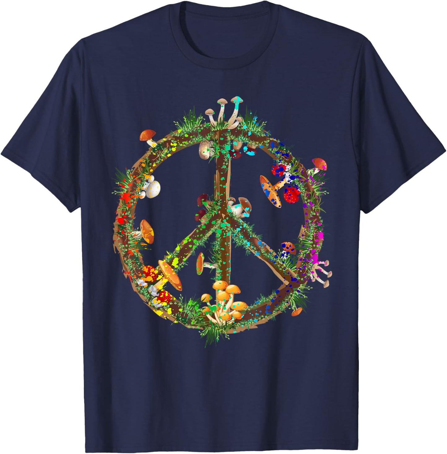 Magic Mushrooms Peace Sign Psychedelic Retro Shrooms Gift T-Shirt - T-Shirt | Navy