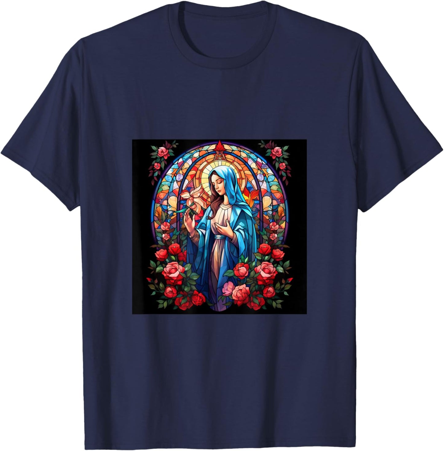 Blessed Virgin Mary Jesus Christian T-Shirt - T-Shirt | Navy