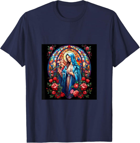 Blessed Virgin Mary Jesus Christian T-Shirt - T-Shirt | Navy