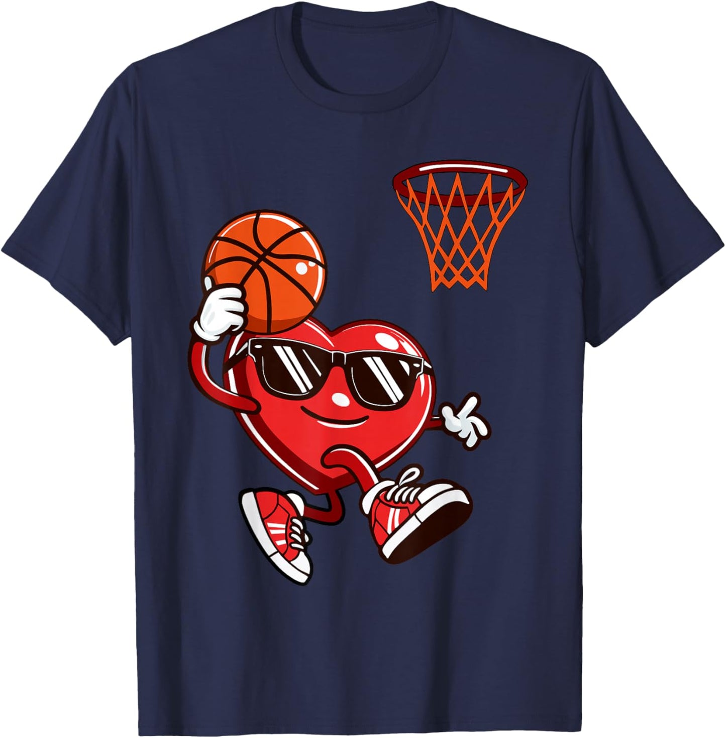 Funny Heart Dunking Basketball Valentines Day Boys Kids T-Shirt - T-Shirt | Navy