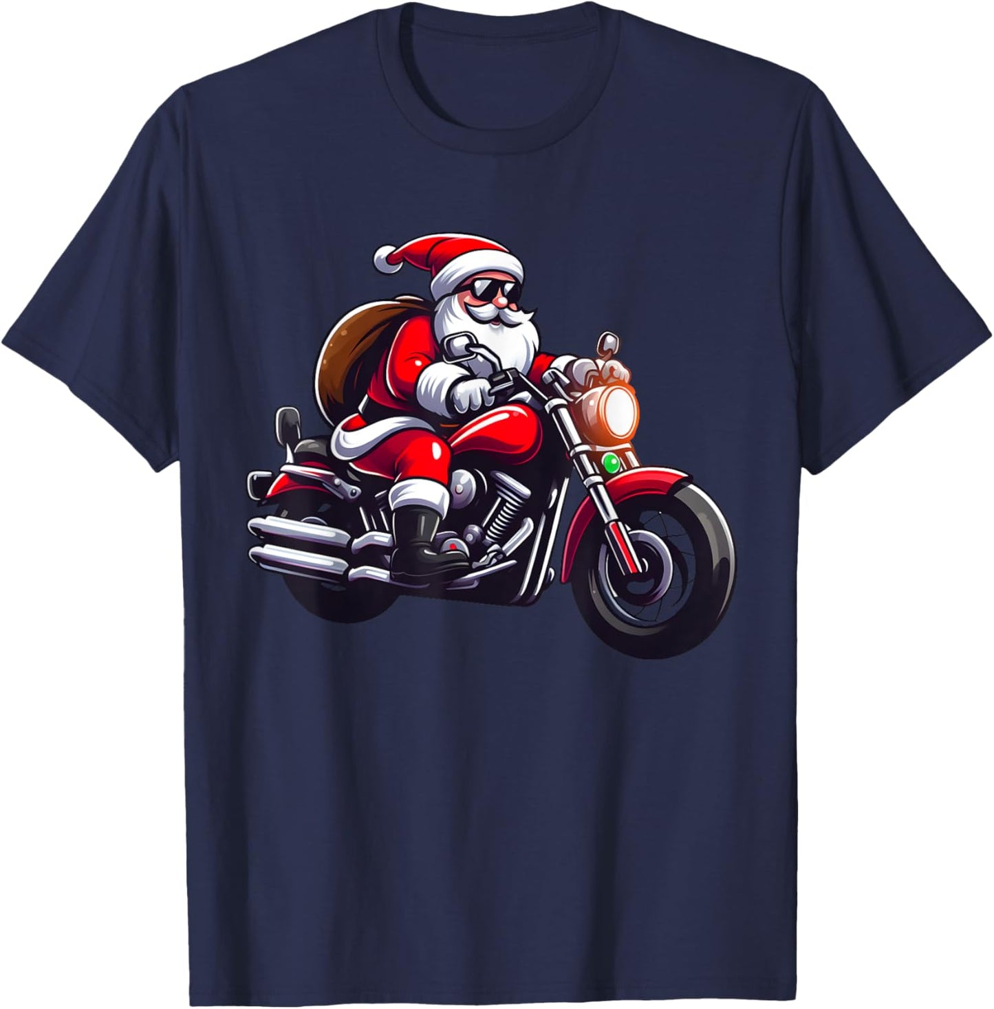Funny Santa Riding Motorcycle Biker Christmas T-Shirt - T-Shirt | Navy