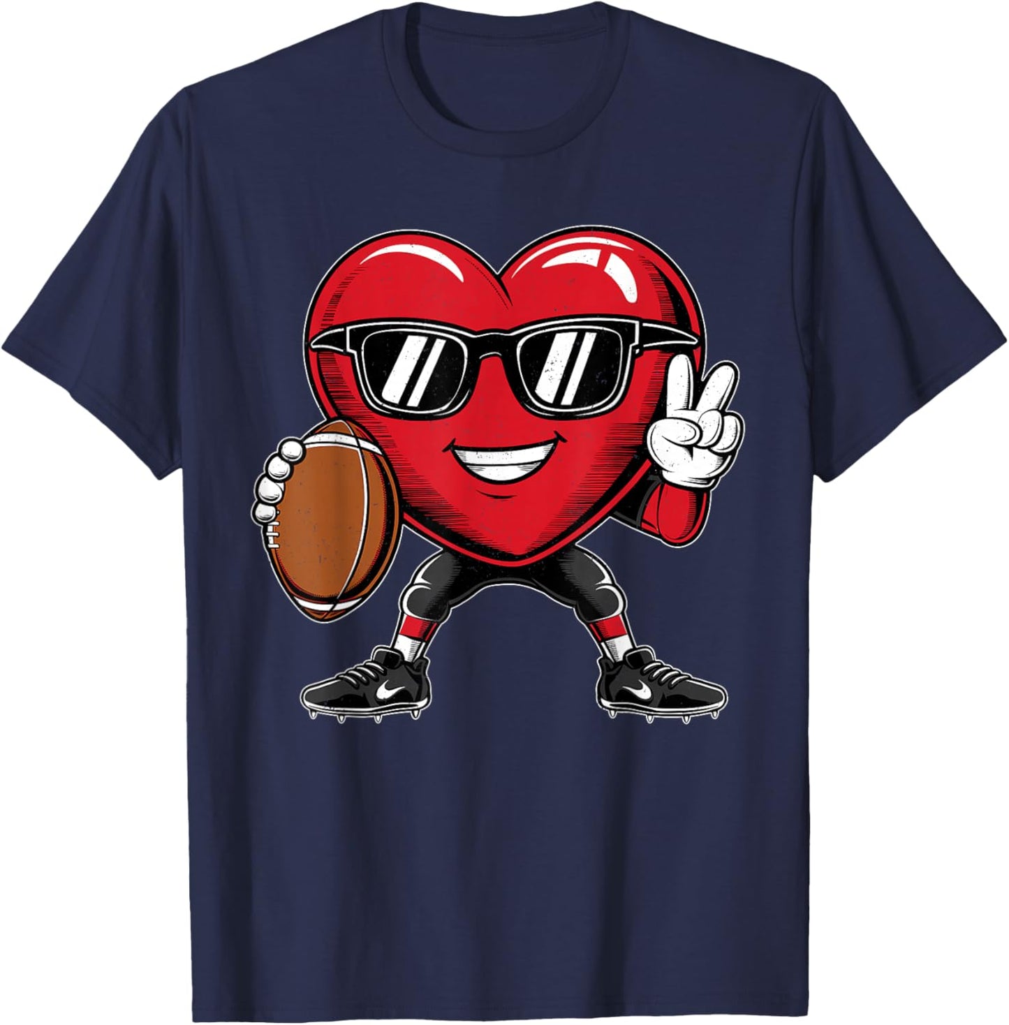 Valentine's Day Heart Playing Football Boys Girls Kids T-Shirt - T-Shirt | Navy