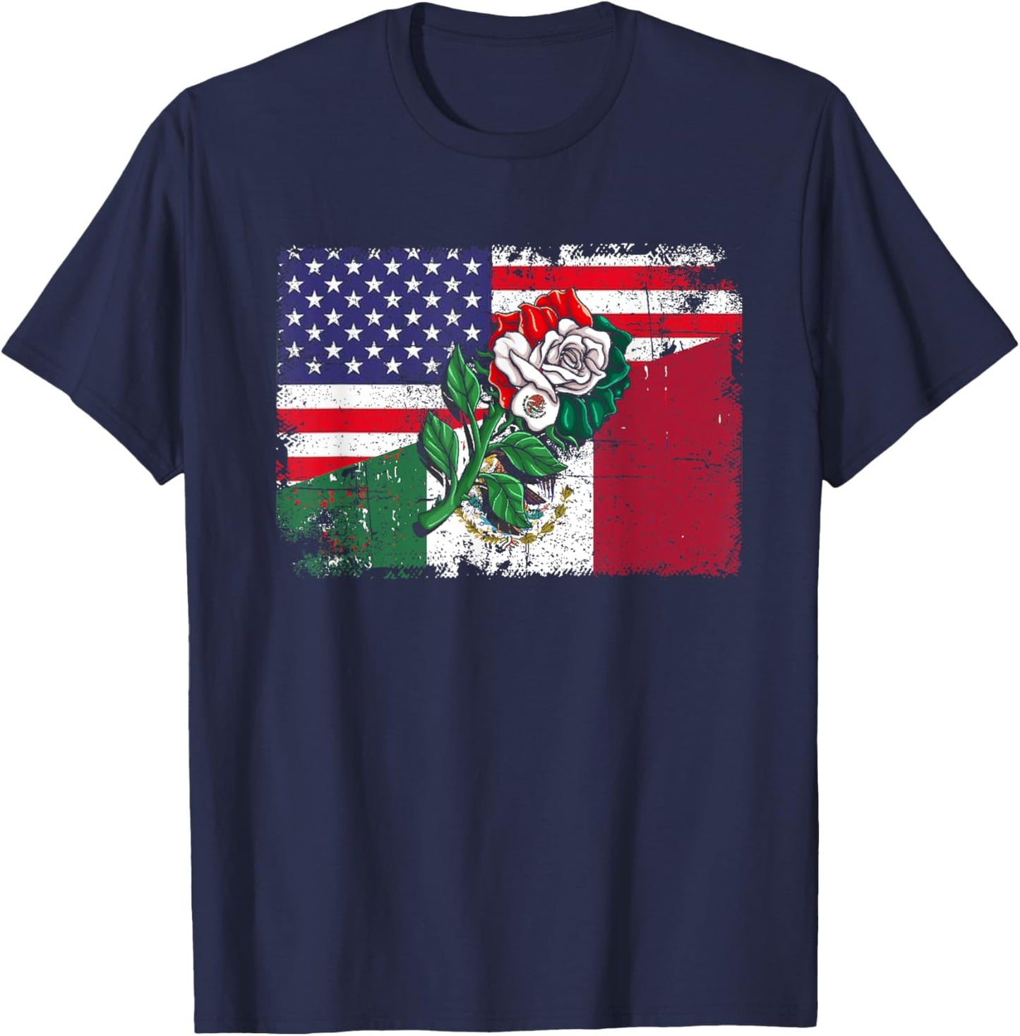 Mexico US Flag Mexican Flag American Flag Rose Kids Men T-Shirt - T-Shirt | Navy