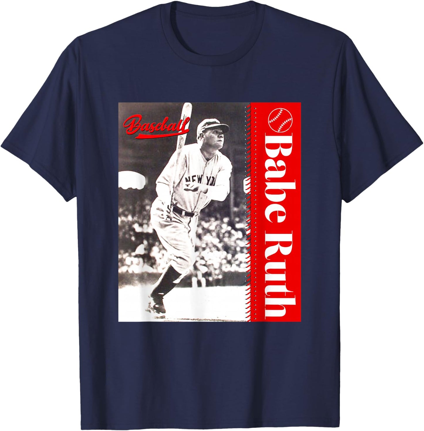 Great Moment Store -Adult Baseball , Black, Small, Short Sleeve, Classic Fit, , Baseball Player Pattern T-Shirt - T-Shirt | Navy