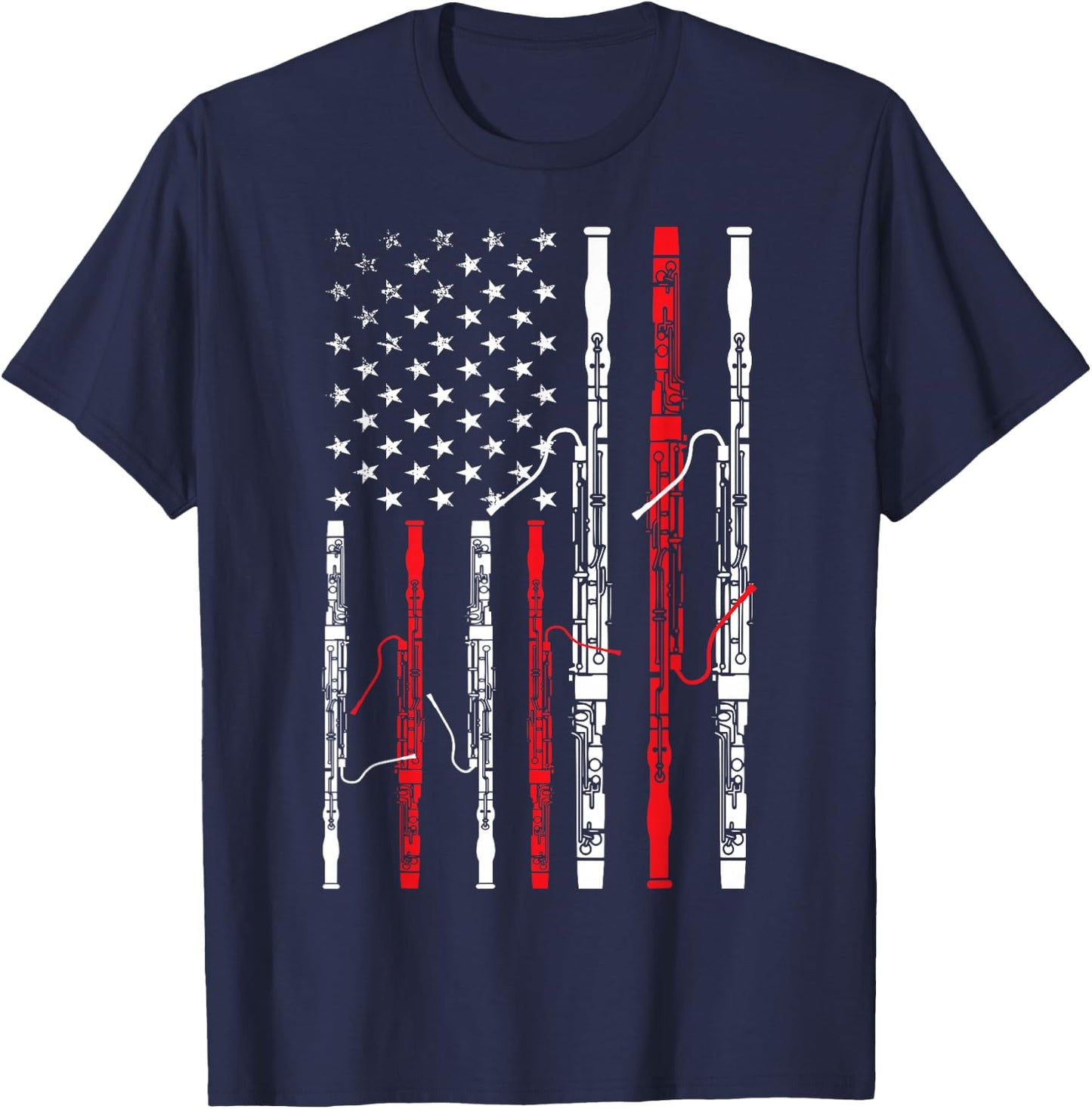 Bassoon American Flag 4th July Patriotic Music T-Shirt - T-Shirt | Navy