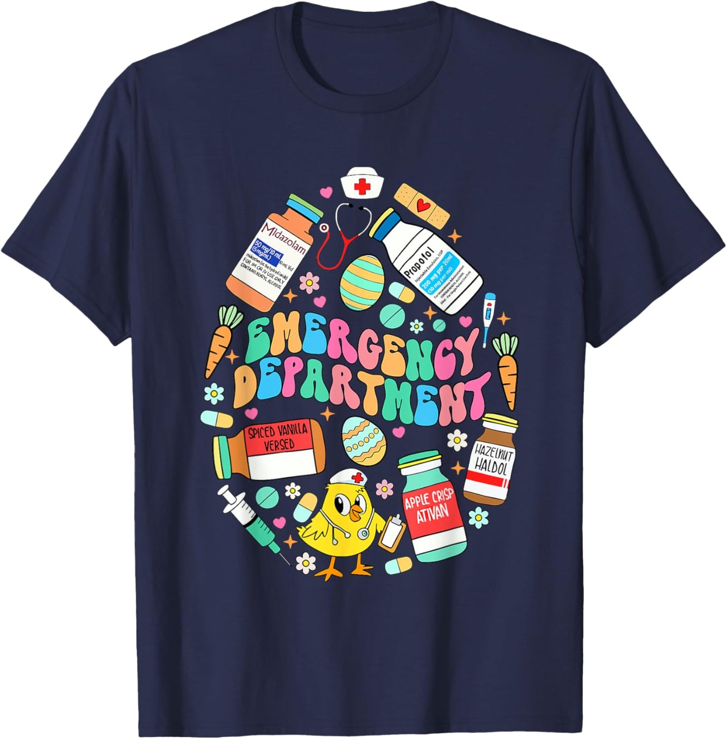 Easter Eggs Emergency Department Er Ed Nurse Critical Care T-Shirt - T-Shirt | Navy
