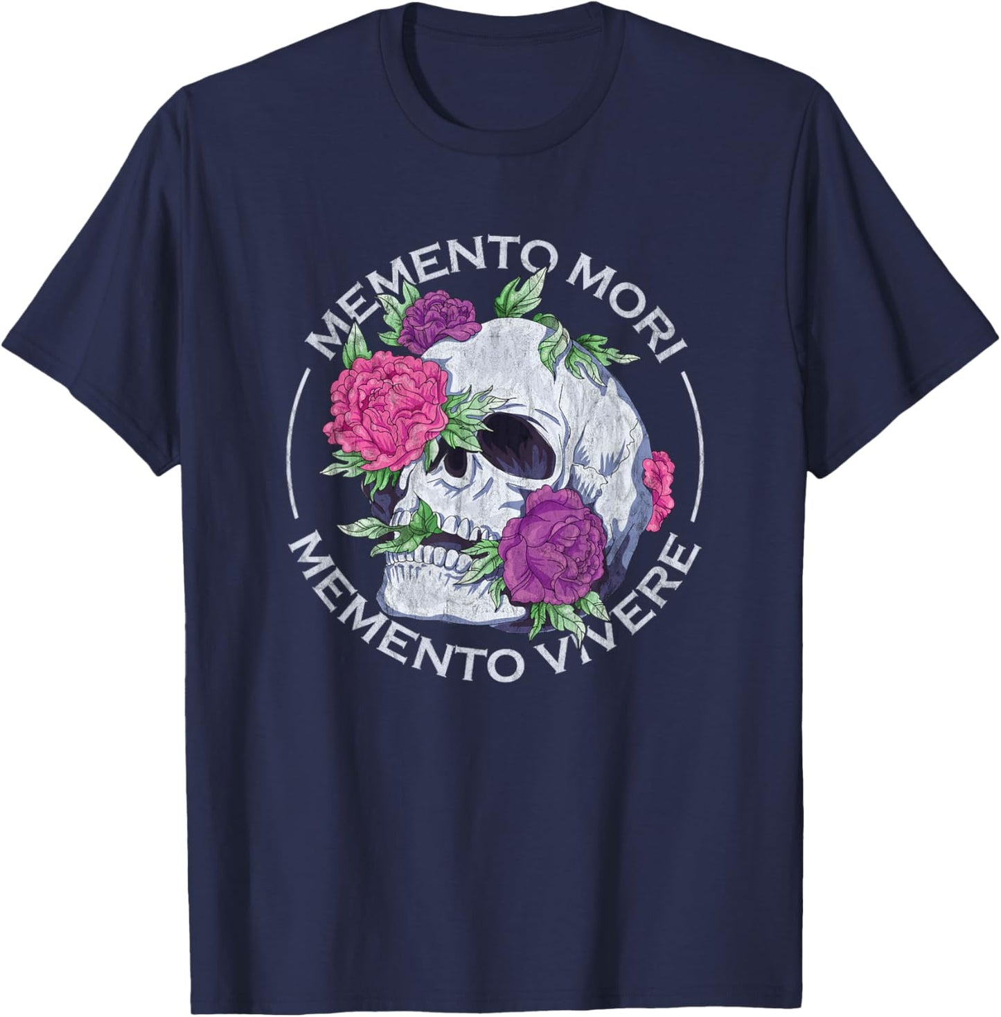 Memento Mori Memento Vivere Latin Stoic Saying T-Shirt - T-Shirt | Navy