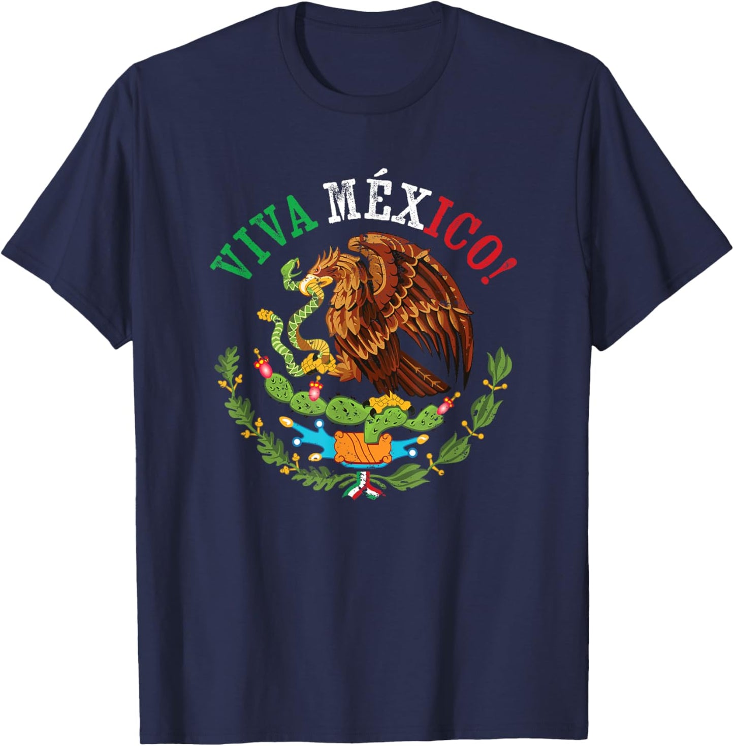 Mexican Flag Proud Mexican Coat of Arms Viva Mexico T-Shirt - T-Shirt | Navy