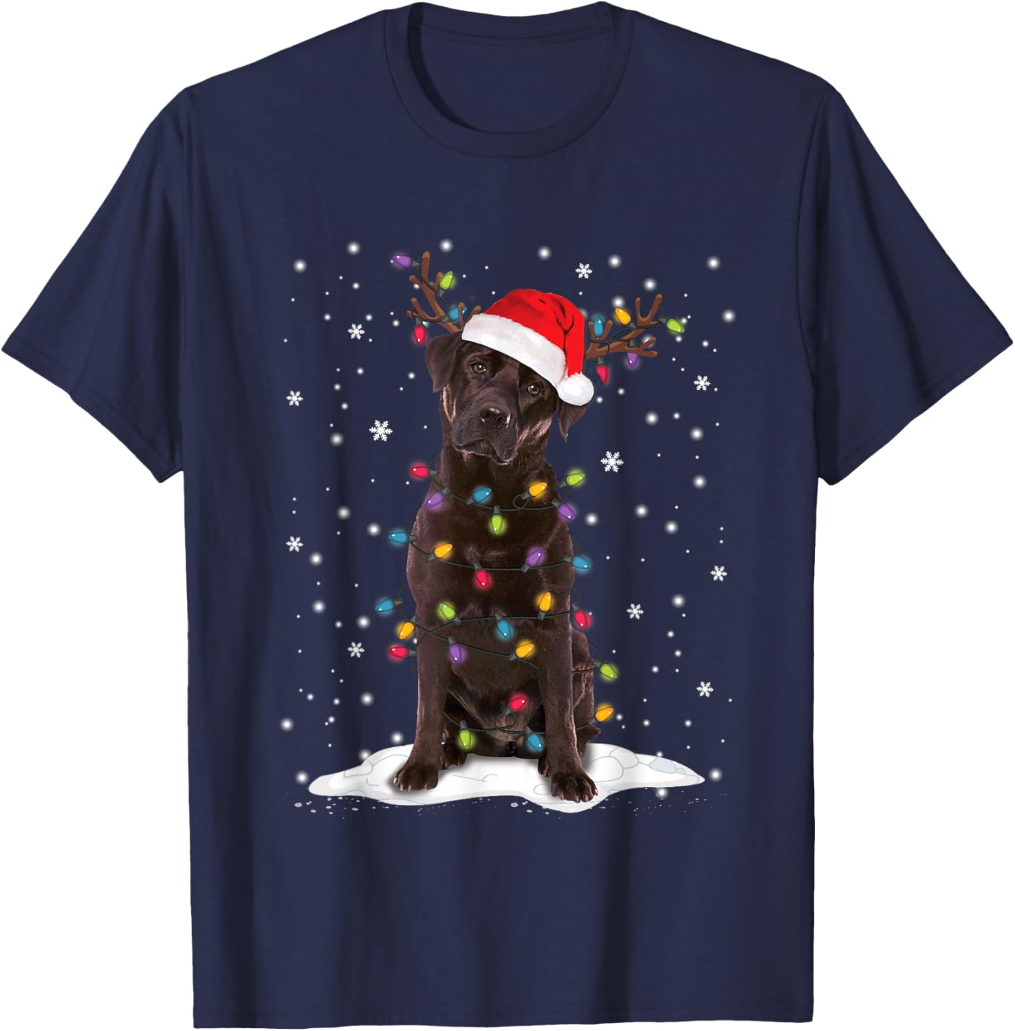 Chocolate Lab Labrador Christmas Tree Lights Pajama Dog Xmas T-Shirt - T-Shirt | Navy