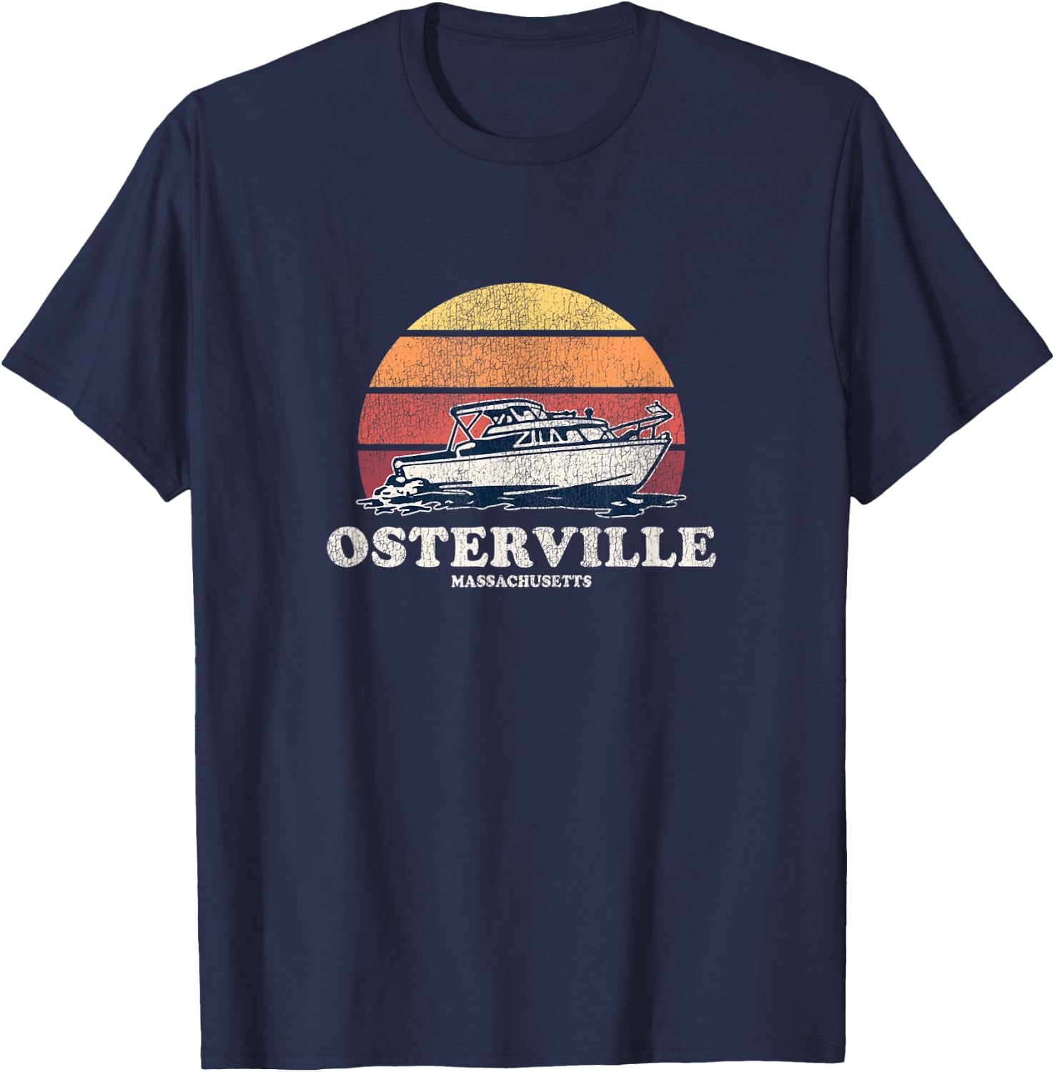 Osterville MA Vintage Boating 70s Retro Boat Design T-Shirt - T-Shirt | Navy