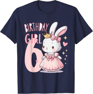 Rabbit Princess Children's Birthday 6 Years Girl Pink T-Shirt - T-Shirt | Navy