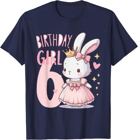 Rabbit Princess Children's Birthday 6 Years Girl Pink T-Shirt - T-Shirt | Navy