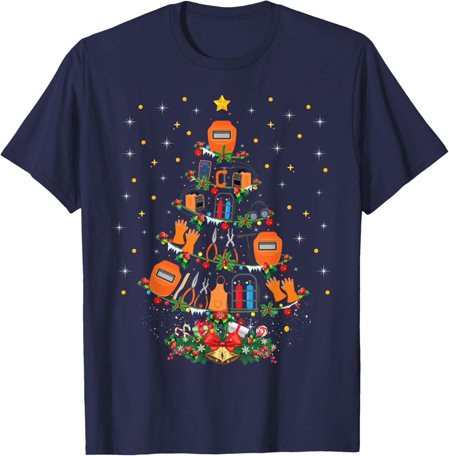 Funny Welder Tools Xmas Gift Ugly Welder Christmas Tree T-Shirt - T-Shirt | Navy