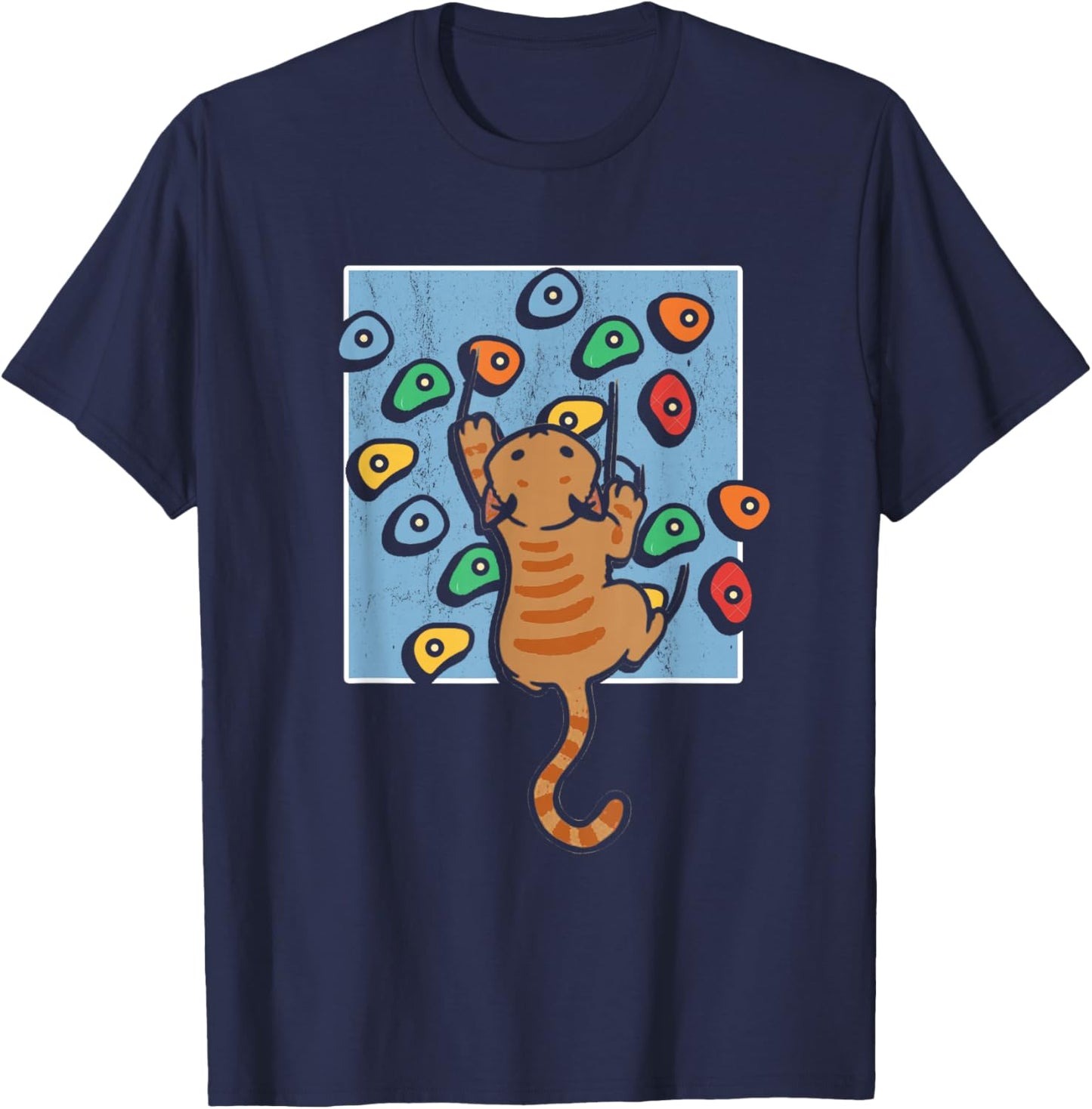 Funny Cat Climber | Climbing Wall | Bouldering Climb T-Shirt - T-Shirt | Navy