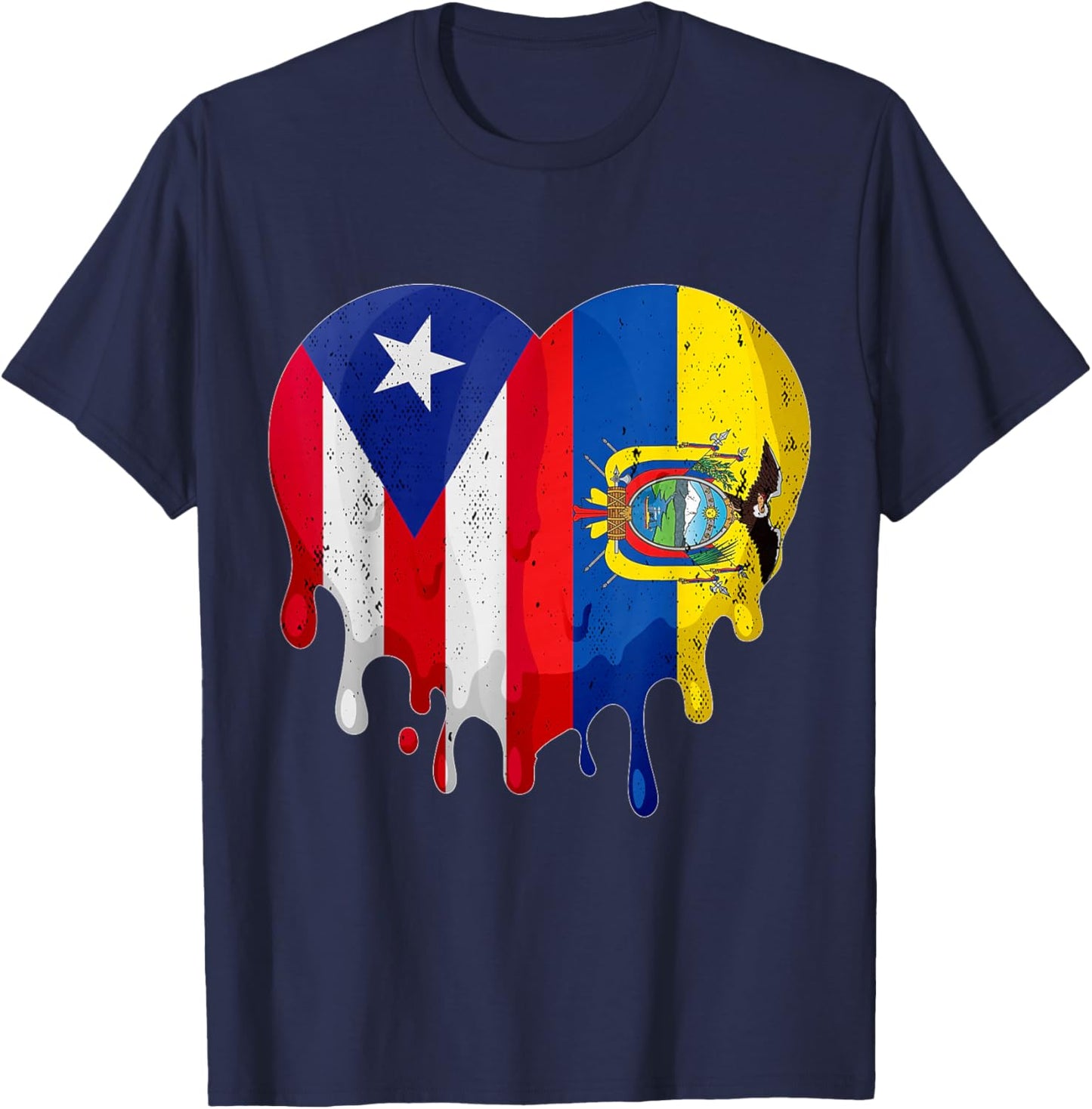 Puerto Rico Ecuador Flag Heart Citizen Grown Patriot Country T-Shirt - T-Shirt | Navy