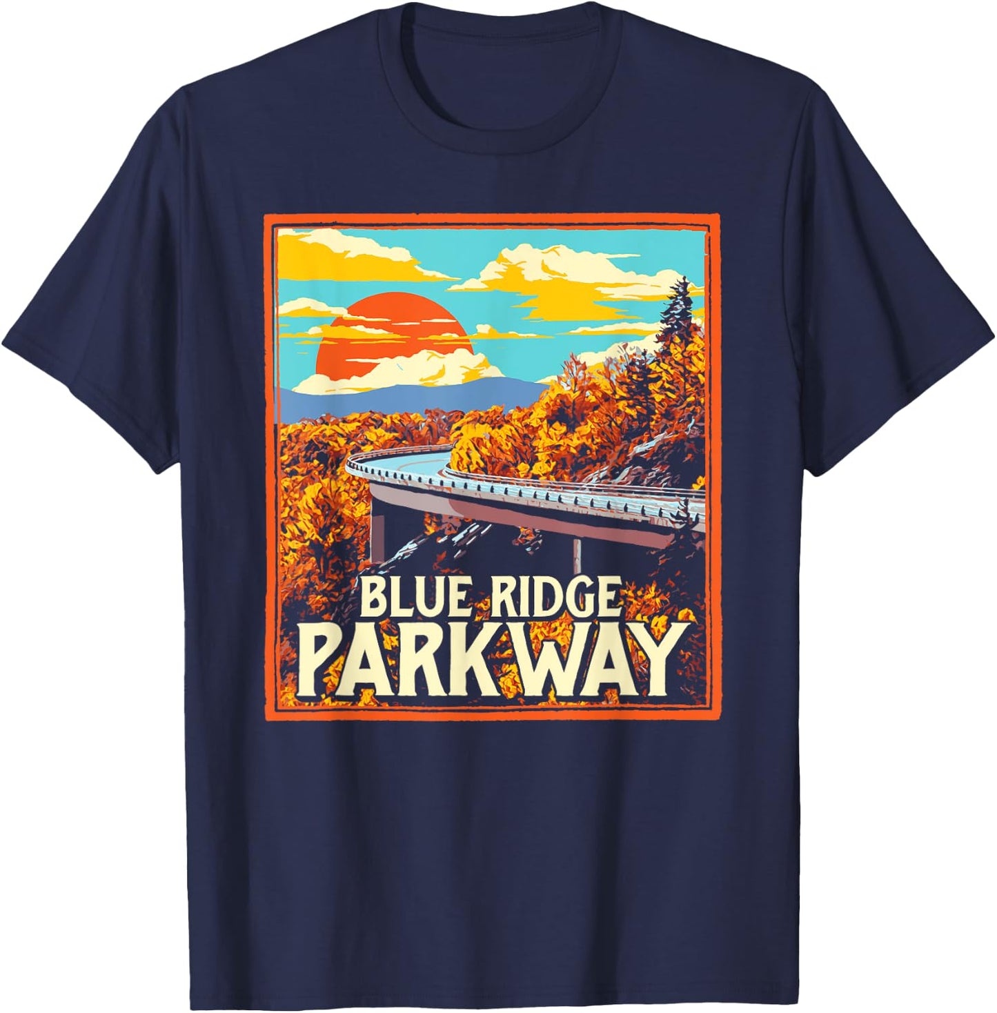 Blue Ridge Parkway Vintage Poster Style Retro Graphic T-Shirt - T-Shirt | Navy