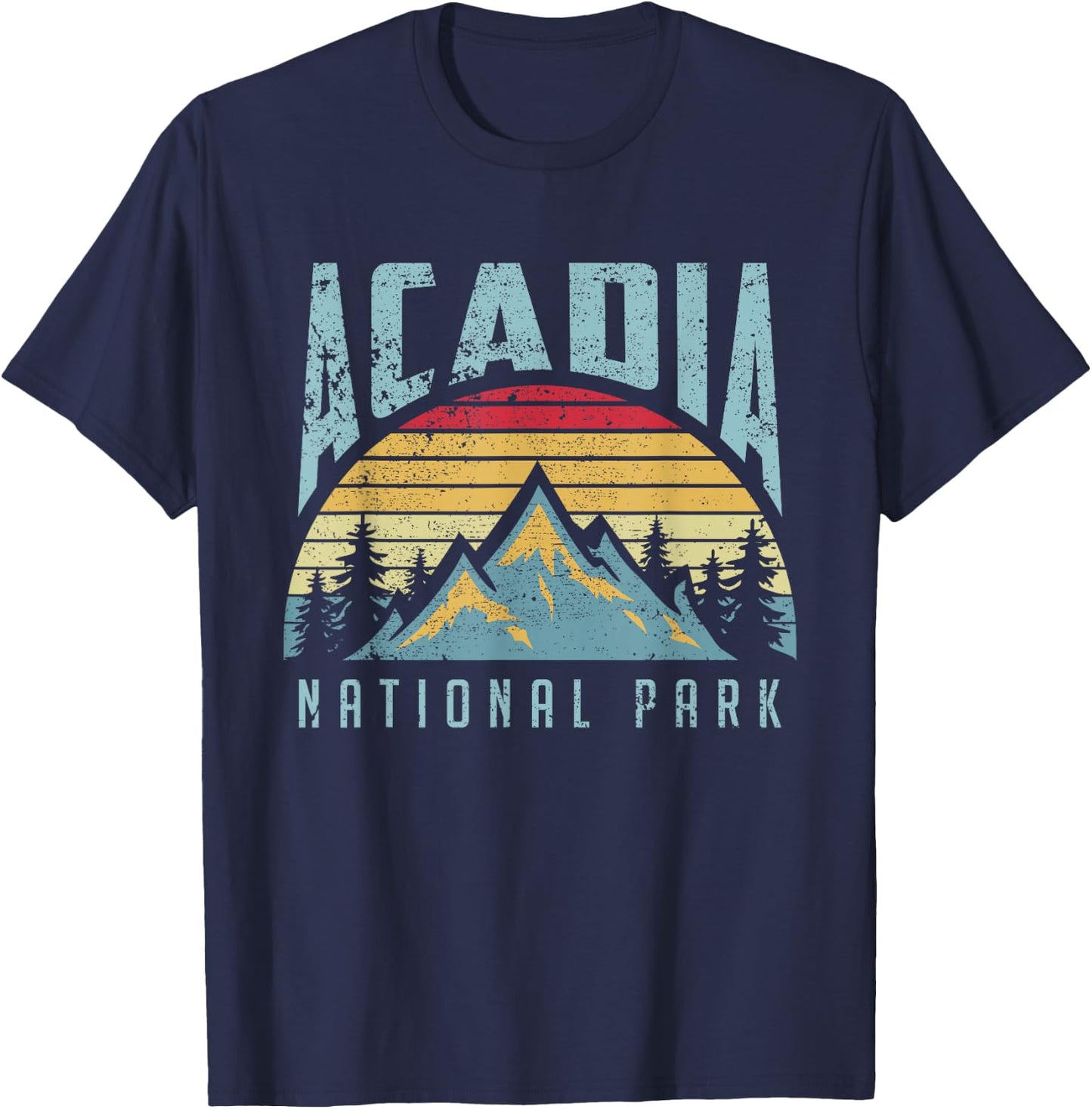 Acadia National Park Maine Mountains Retro T Shirt T-Shirt - T-Shirt | Navy