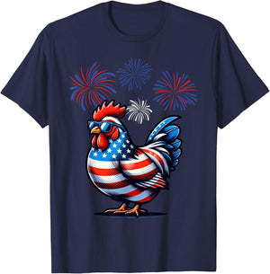 Red White Blue Chicken Farm Animal Patriotic 4th Of July T-Shirt - T-Shirt | Navy