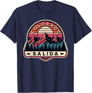 Salida Colorado USA Outdoor Vintage Salida Black Retro Hiking -Adults -Kids Cotton 65% Polyester 35% Small Classic Fit Short Sleeve T-Shirt - T-Shirt | Navy