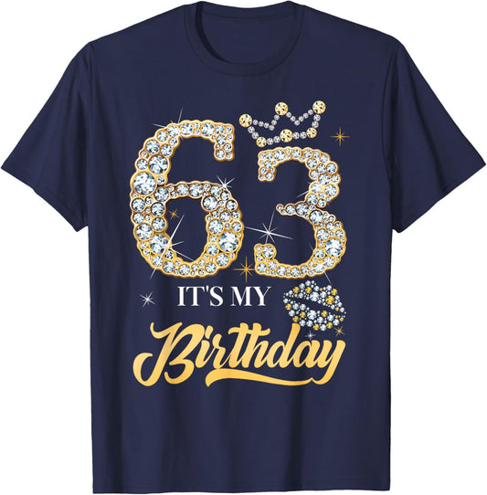 It's My 63rd Birthday Diamond Shoes 63 Years Old Women T-Shirt - T-Shirt | Navy