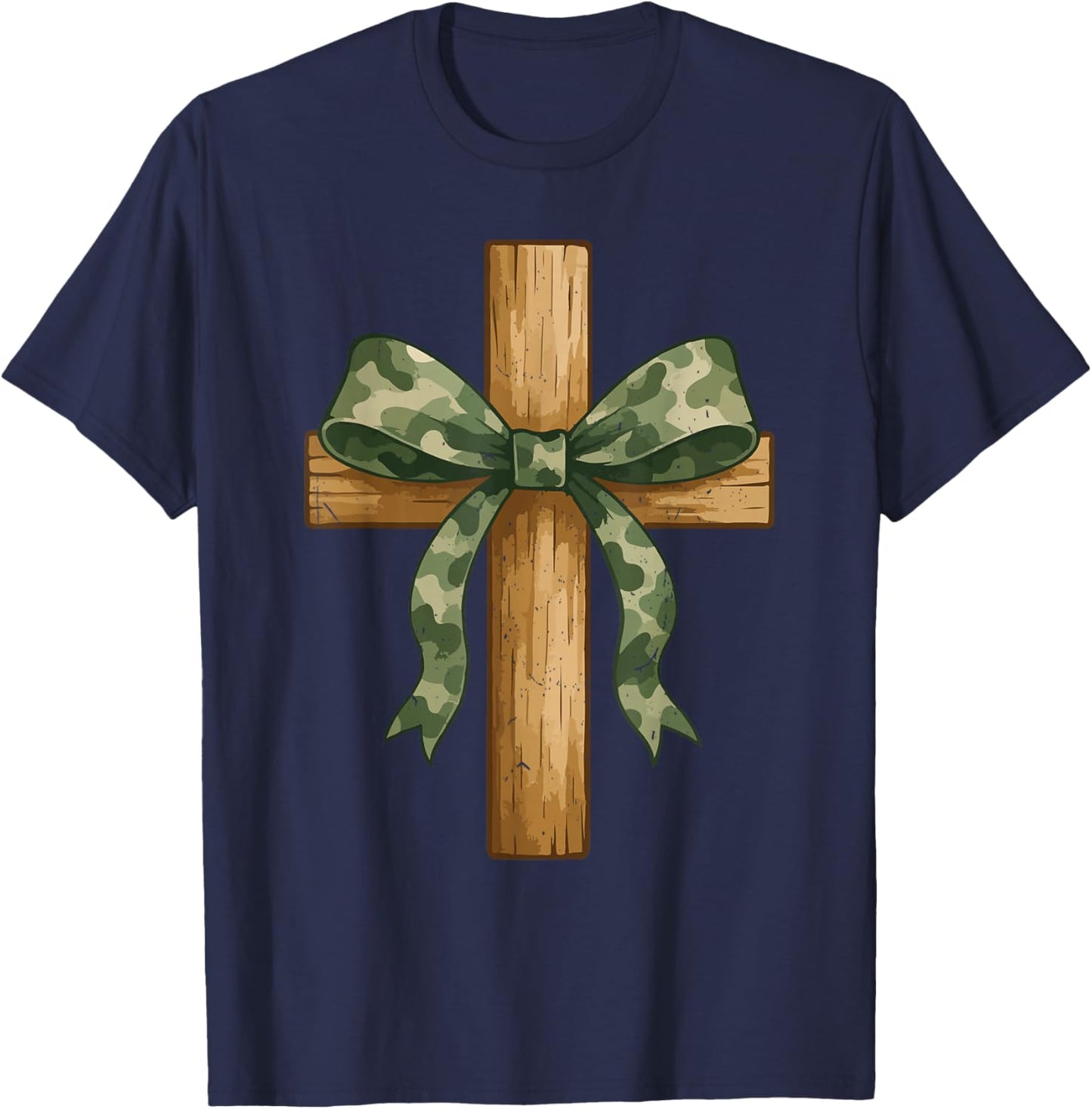 Teen Girl Coquette Bow Camo Deer Hunting Christian Cross T-Shirt - T-Shirt | Navy