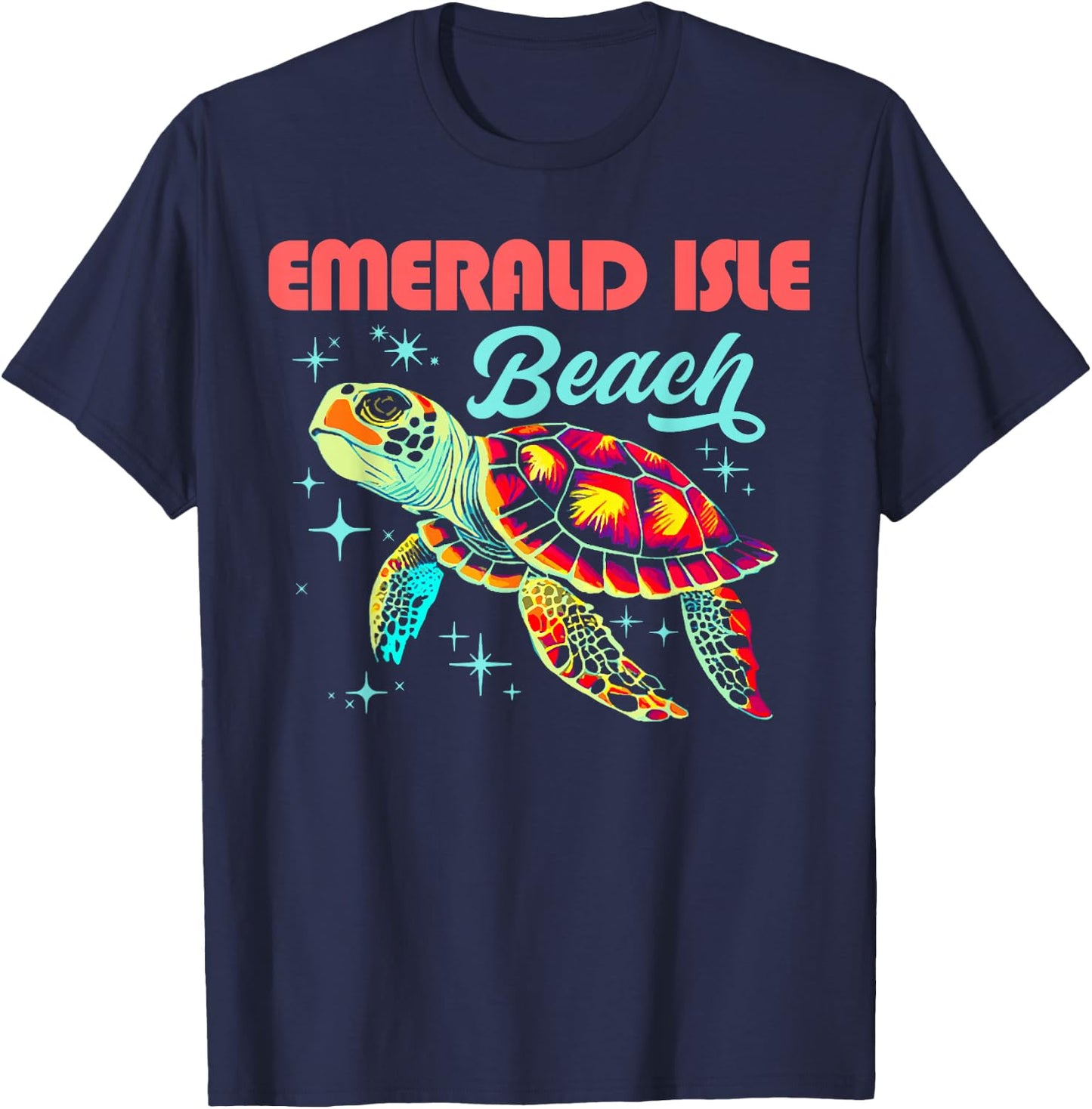 Emerald Isle Beach NC Artistic Sea Turtle Retro T-Shirt - T-Shirt | Navy
