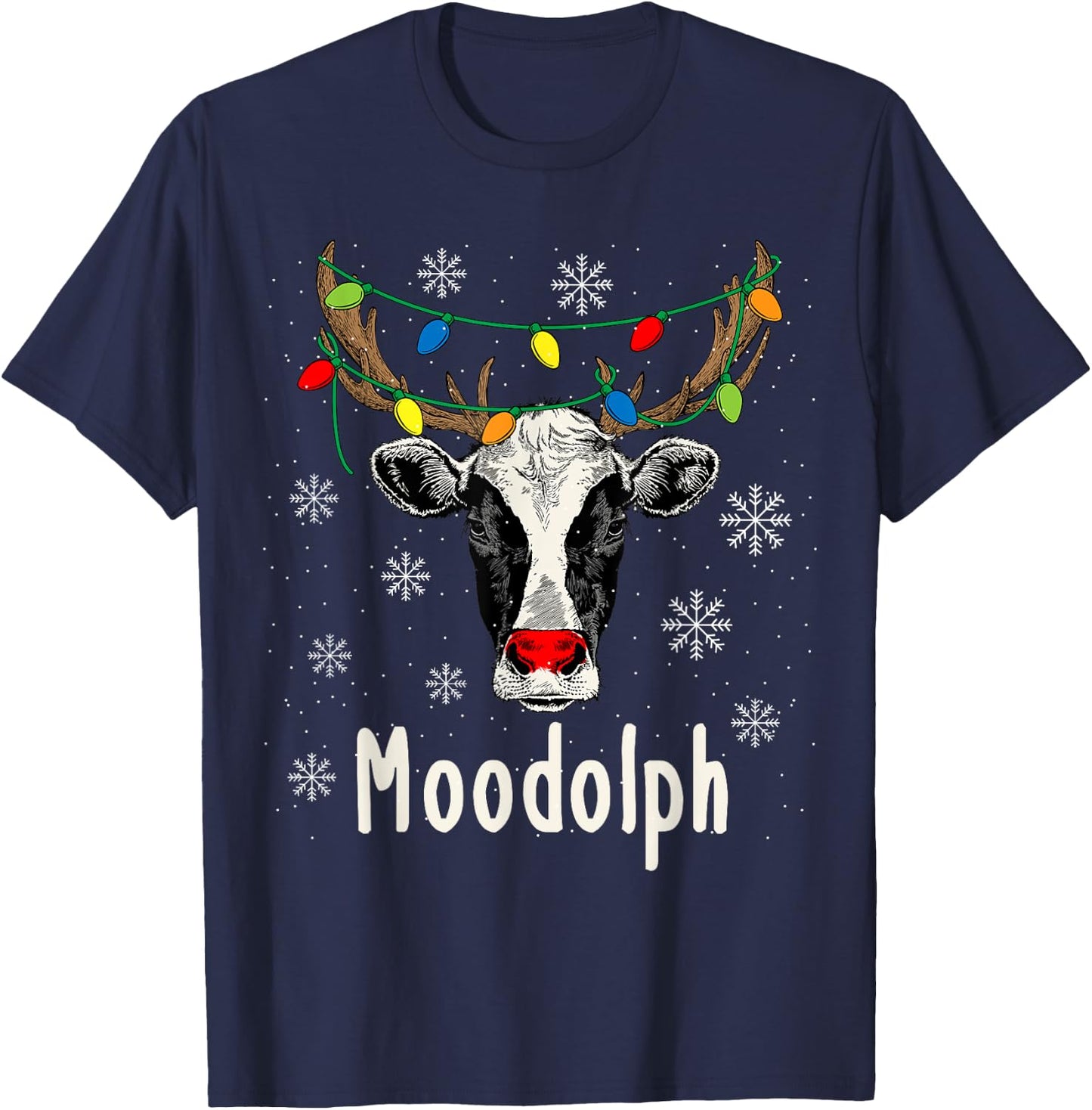 Funny Moodolph Ugly Christmas Cow Farmer Pun T-Shirt - T-Shirt | Navy