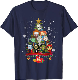 Horror Halloween Christmas Tree Xmas Decor Scary Characters T-Shirt - T-Shirt | Navy