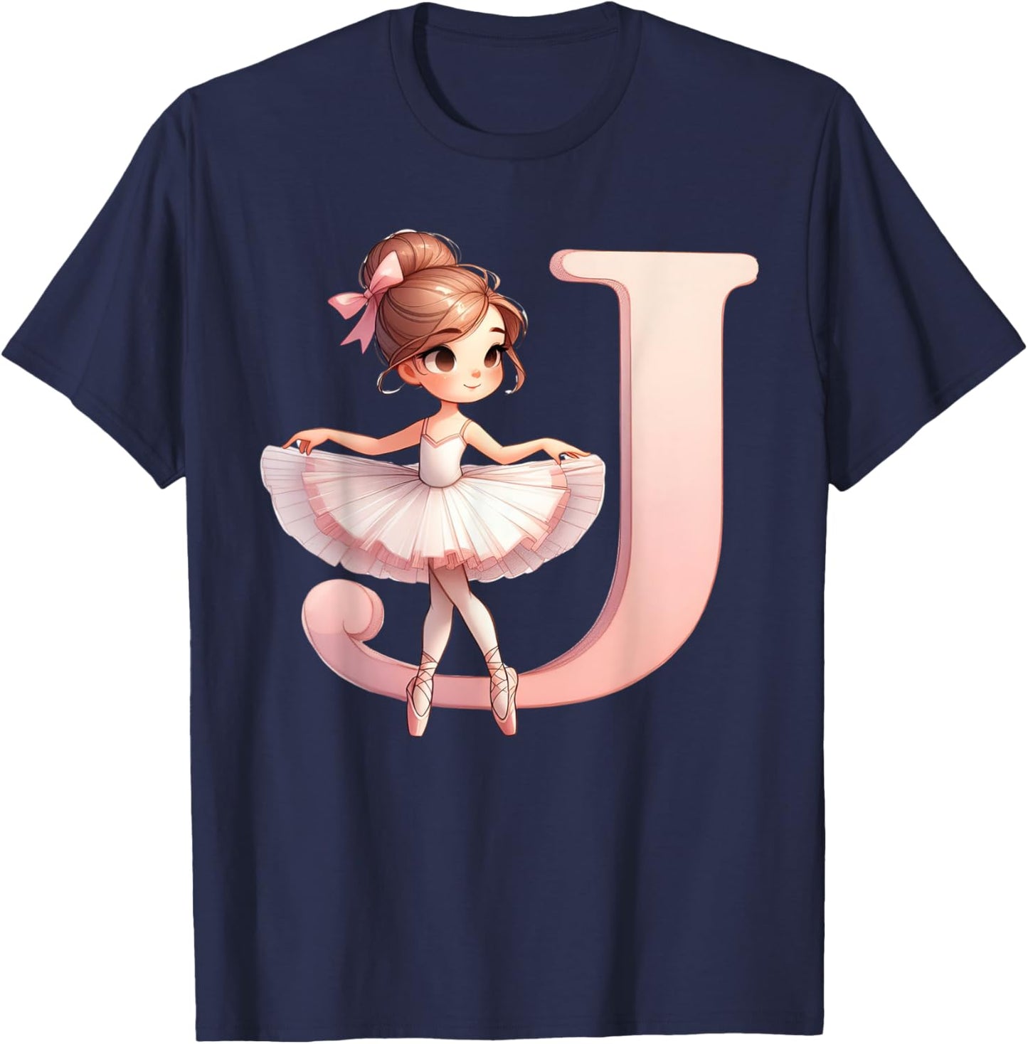 Ballerina Girl Dancing Name First Letter J Girly Tutu Ballet T-Shirt - T-Shirt | Navy