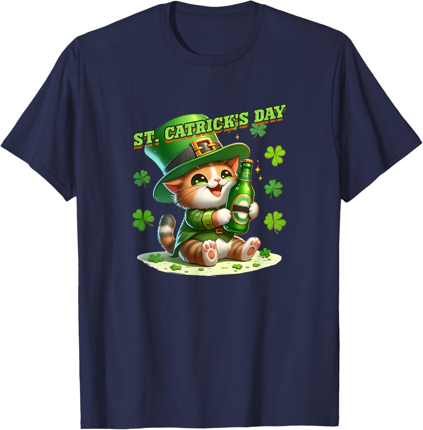 St. Patricks Day Irish Green St. Catricks Day Cats Shamrock T-Shirt - T-Shirt | Navy
