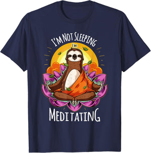 I'm Not Sleeping I'm Meditating YOGA Sloth T-Shirt - T-Shirt | Navy
