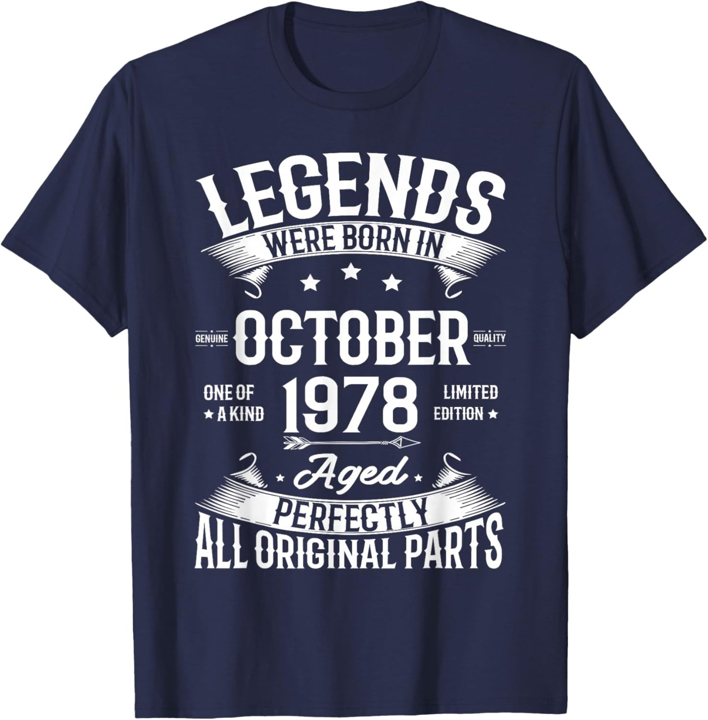 Legends Were Born in October 1978 Vintage Birth Of Birthday T-Shirt - T-Shirt | Navy