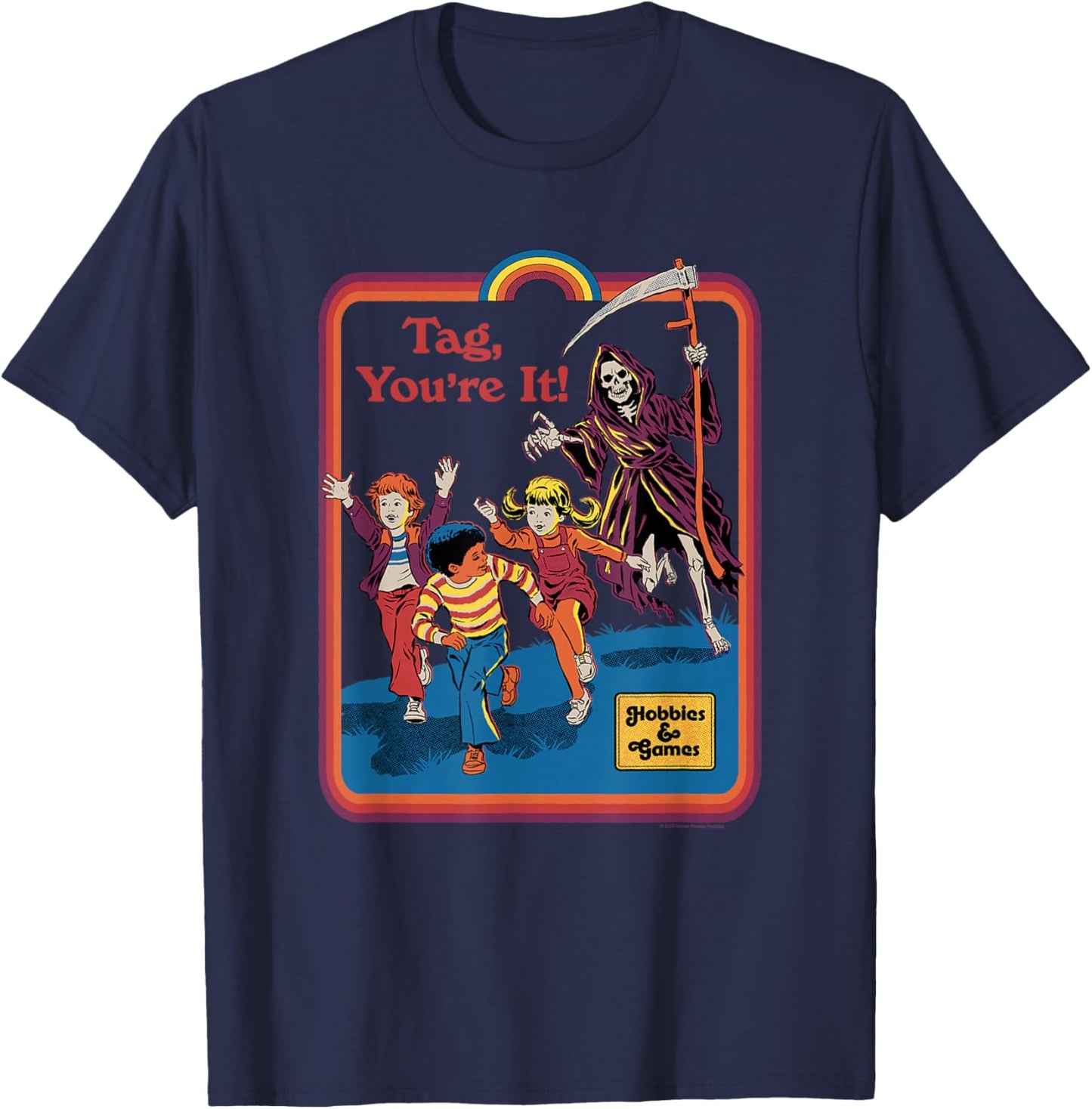 Steven Rhodes Grim Reaper Tag You're It Retro Dark Humor T-Shirt - T-Shirt | Navy