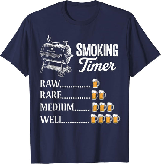 Smoking Timer Grill Meat Smoking Grilling Meat Smoker T-Shirt - T-Shirt | Navy