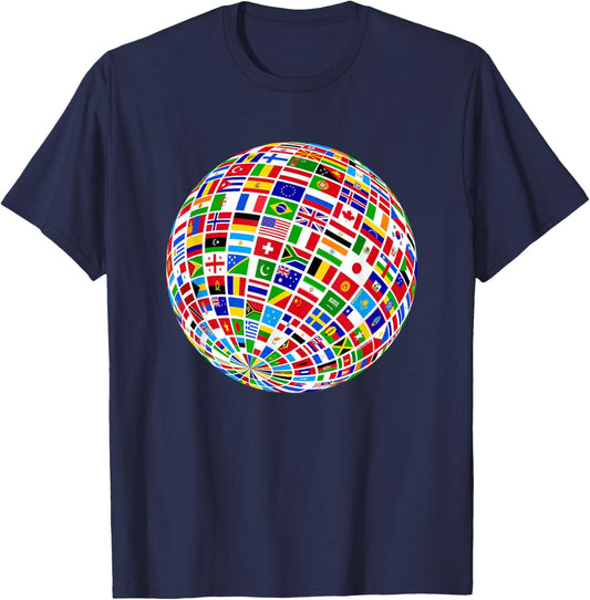 Cool Flags of The World Illustration Novelty Graphic Designs T-Shirt - T-Shirt | Navy