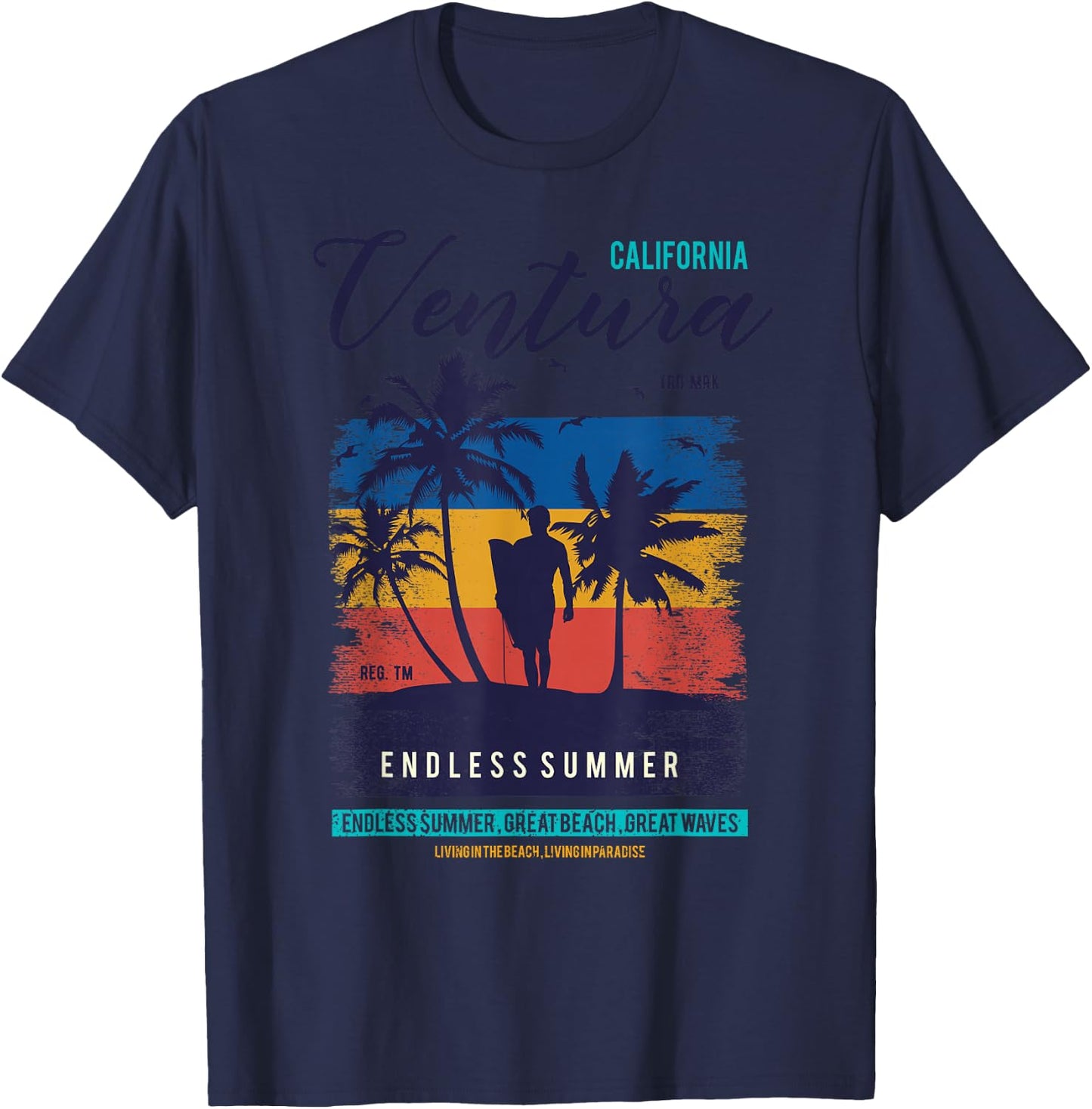 Retro California Ventura Beach Shirt - 70s 80s Ventura T-Shirt - T-Shirt | Navy