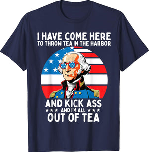 I Have Come Here to Throw Tea George Washington 4th of July Women Men T-Shirt - T-Shirt | Navy